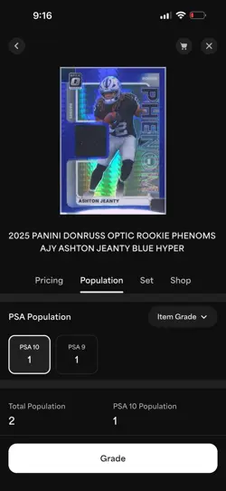 2025 Optic Rookie Phenoms Ashton Jeanty Blue Hyper Patch PSA 10 POP 1! - Image 3