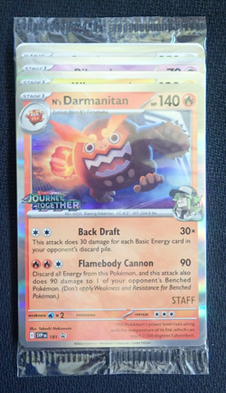 POKEMON JOURNEY TOGETHER PRERELEASE STAFF STAMPED 4 CARD PROMO PACK NEW & SEALED - Image 1