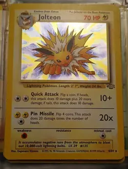 Pokemon TCG Jolteon 4/64 Jungle Holo Rare 70 HP Unlimited Kagemaru Himeno - Image 1