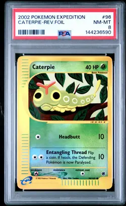 2002 POKEMON EXPEDITION #96 CATERPIE-REV.FOIL PSA 8 - Image 1
