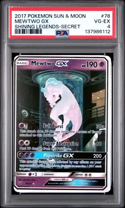 2017 POKEMON SUN & MOON SHINING LEGENDS SECRET #78 MEWTWO GX PSA 4 - Image 1