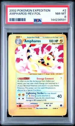 2002 POKEMON EXPEDITION #2 AMPHAROS-REV.FOIL PSA 8 - Image 1