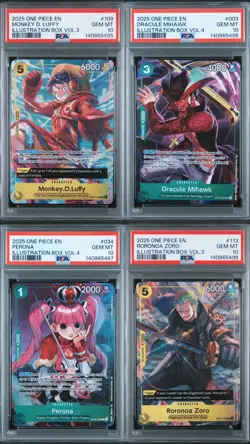 PSA 10 One Piece (4) Luffy Zoro Mihawk Perona Consecutive Illustration Box Vol 3 - Image 1