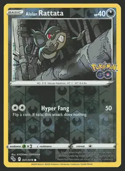 Pokemon GO Alolan Rattata #041/078 Reverse Holo Pokemon Card - Image 1