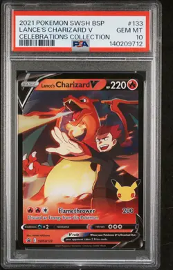 2021 POKEMON SWSH BLACK STAR PROMO #133 LANCE'S CHARIZARD V PSA 10 - Image 1