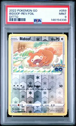 2022 POKEMON GO DITTO #059 BIDOOF-REVERSE FOIL PSA 9 - Image 1