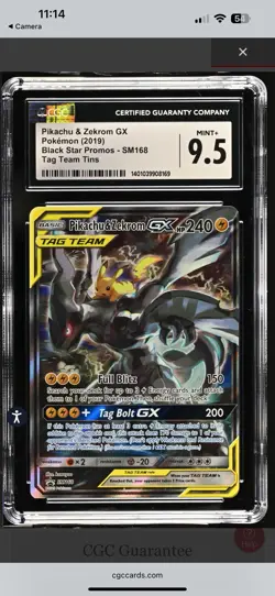 2019 POKEMON BLACK STAR PROMO TAG TEAM TIN #SM168 PIKACHU & ZEKROM GX CGC 9.5 - Image 1