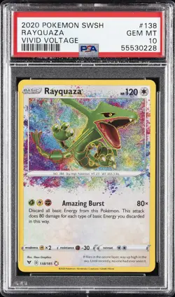 2020 POKEMON SWORD & SHIELD VIVID VOLTAGE #138 RAYQUAZA PSA 10 - Image 1