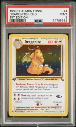 1999 POKEMON FOSSIL 1ST EDITION #4 DRAGONITE-HOLO PSA 9 - Image 1