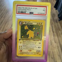 2001 POKEMON NEO REVELATION 1ST EDITION AMPHAROS HOLO RARE NEAR MINT PSA 7 - Image 1