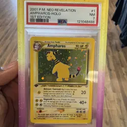 2001 POKEMON NEO REVELATION 1ST EDITION AMPHAROS HOLO RARE NEAR MINT PSA 7 - Image 2