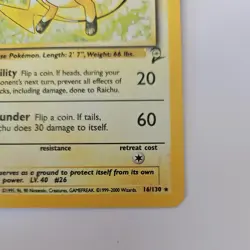 Pokemon TCG: Raichu 16/130 Base Set 2 WoTC Holo Rare LP - Image 2