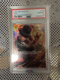 2025 ONE PIECE JAPANESE 3RD ANNIVERSARY SET #118 SABO PSA 10 - Image 1