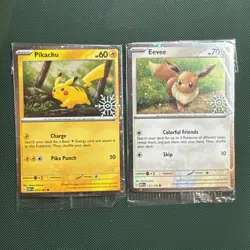 Pokemon 151 Holiday Calendar Pikachu 025/165 & Eevee 133/165 Snowflake Promo - Image 1