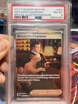 GIOVANNI'S CHARISMA #204 SPECIAL ILLUSTRATION RARE 2023 POKEMON MEW EN 151 PSA 8 - Image 1