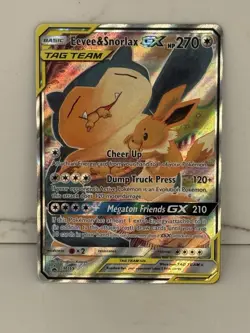 Pokemon Eevee & Snorlax GX TAG TEAM Promo Holo SM169 English Card - Image 1