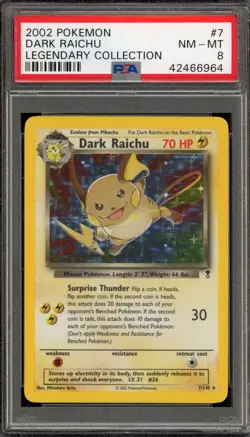 Pokemon Dark Raichu Legendary Coll. Holo Rare #7 PSA 8 - Image 1