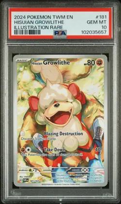 2024 POKEMON TWM EN-TWILIGHT MASQUERADE #181 HISUIAN GROWLITHE PSA 10 - Image 1