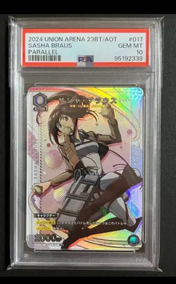 Union Arena TCG Sasha Braus Alt Art Holo PSA 10 Gem Mint, Attack on Titan - Image 1