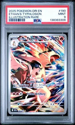 2025 POKEMON DRI EN-DESTINED RIVALS ILLUSTRATION RARE ETHAN'S TYPHLOSION PSA 9 - Image 1