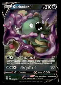 Pokemon TCG SWSH07: Evolving Skies #100/203 Garbodor V Holo NM - Image 1