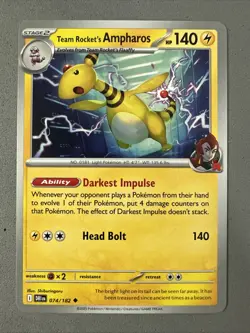 Pokemon TCG * Destined Rivals 074/182 Team Rocket's Ampharos U * UNG NM FRESH PK - Image 1