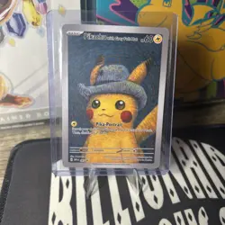 CUSTOM Pokemon Van Gogh Pikachu with Grey Felt Hat. Fan Art Card for Display - Image 1