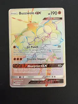 Pokemon Buzzwole GX 115/111 Crimson Invasion Rainbow Secret Rare - Image 1