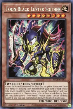BLCR-EN065 Toon Black Luster Soldier Secret Rare 1st Edition YuGiOh Card - Image 1