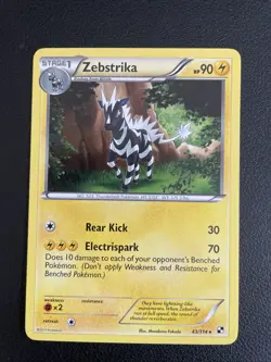 Pokemon Black & White 43/114 Zebstrika Rare Card Non-holo Lightly Played (LP) - Image 1