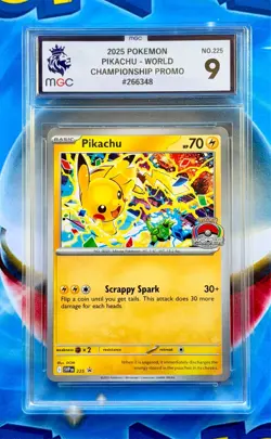 Pokemon 2025 World Championship Pikachu Black Star Promo - Graded MGC9 - Image 1