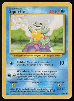 Pokemon Vintage Squirtle 063/102 Base Set Non-Holo - HP / DMG - Image 1