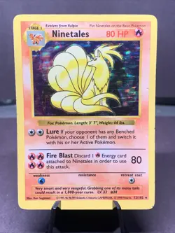 Pokemon TCG Ninetales 12/102 Base Set Shadowless Black Flame Holo Rare WOTC 1999 - Image 1