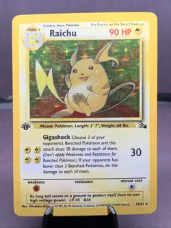 Pokemon TCG 1st Edition Raichu 14/62 Fossil Set Holo Rare VTG WOTC 1999 - Image 1