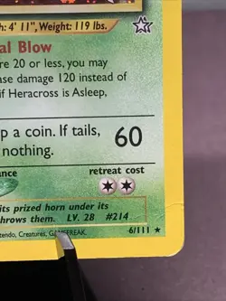 Pokemon TCG 1st Edition Heracross 6/111 Neo Genesis Holo Rare WOTC VTG 2000 - Image 4