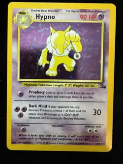 Pokemon Holo Fossil Hypno Rare Light play Card 8/62 Condition - Image 1