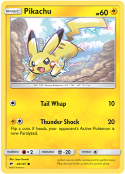Pokemon TCG SM Burning Shadows Pikachu 40/147 - Image 1