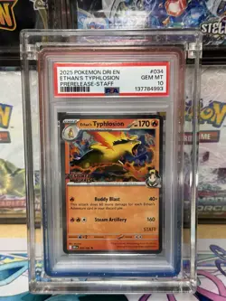 Pokemon PSA 10 Ethan's Typhlosion 034/182 Destined Rivals STAFF Prerelease Promo - Image 1