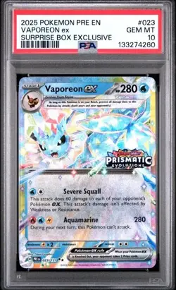 PSA 10 - 2025 Pokemon Prismatic Evolutions Suprise Box VAPOREON EX #023 (4260) - Image 1