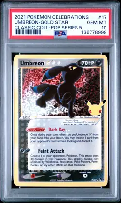 Pokemon Umbreon TCG Gold Star 17/17 PSA 10 Celebrations 25th Anniversary Card - Image 1