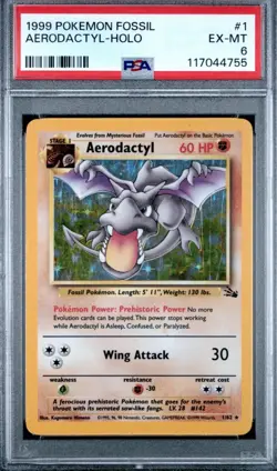 PSA 6 - Pokemon Fossil Aerodactyl 1/62 Holo - NEW CERT - Image 3