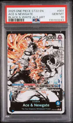 One Piece English ST22-002 Ace & Newgate Leader Black White Alt Art PSA 10 - Image 1