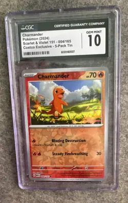 Charmander 004/165 CGC 10 Gem Mint Costco Exclusive Pokemon Card Promo Cosmo Hol - Image 1