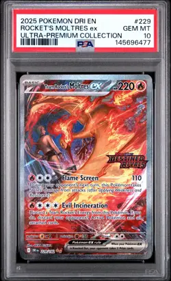 2025 Pokemon Destined Rivals Rocket's Moltres EX Ultra Premium 229 PSA 10 GEM MT - Image 1