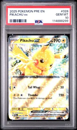 2025 Pokemon Pre EN-Prismatic Evolutions Pikachu EX #028 PSA GEM MT 10 - Image 1