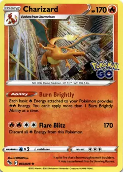 Charizard Holo Rare Pokemon GO 010/078 NM - Image 1
