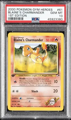 2000 POKEMON GYM HEROES 1ST EDITION #61 BLAINE'S CHARMANDER PSA 10 - Image 1