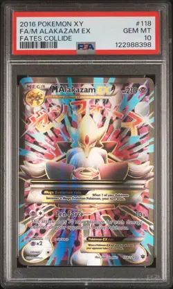 2016 POKEMON XY FATES COLLIDE #118 FULL ART/M ALAKAZAM EX PSA 10 - Image 1