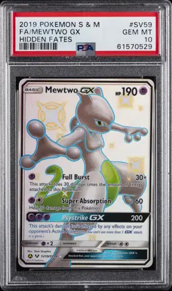 2019 POKEMON SUN & MOON HIDDEN FATES #SV59 FULL ART/MEWTWO GX PSA 10 - Image 1