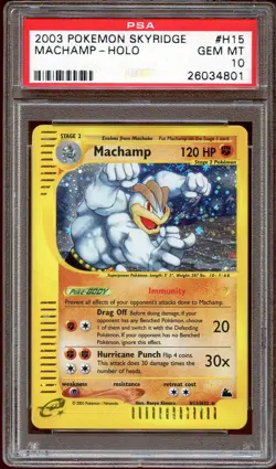 PSA 10 GEM MINT Machamp H15/H32 PARTIAL SWIRL HOLO RARE Skyridge Pokemon Card - Image 1